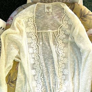 Cream cardigan with lace front detail